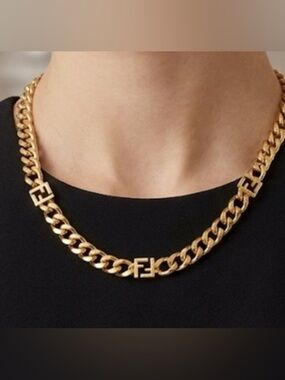 Fashion Jewelry Gold-Link Logo Accent Necklace